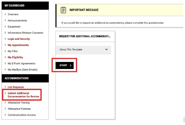 Image of section where students are able to submit additional documentation for review within the AIM student portal.