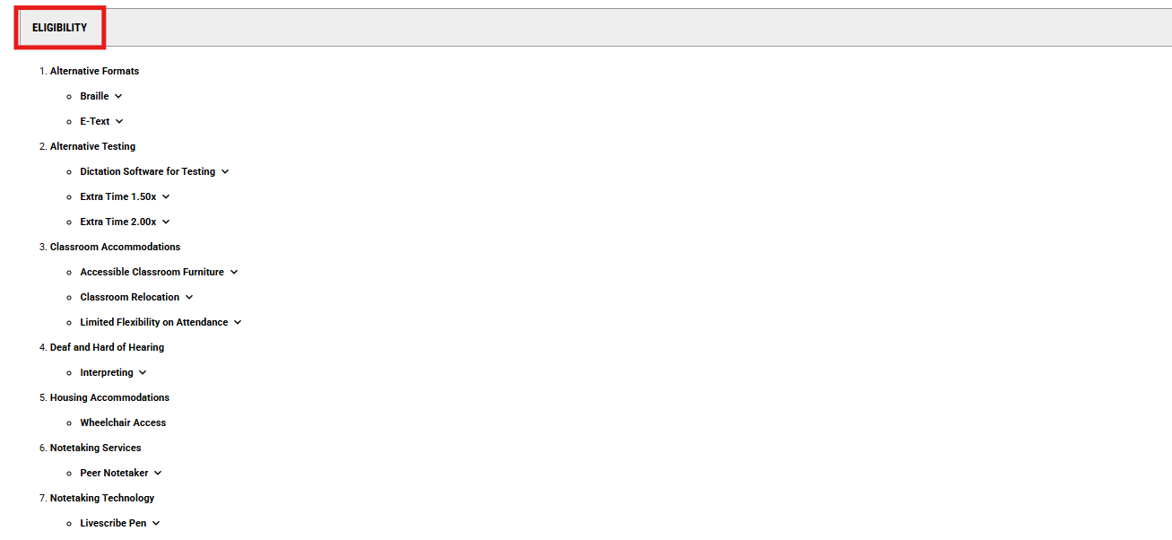 Image of My Eligibility List in AIM Student Portal.